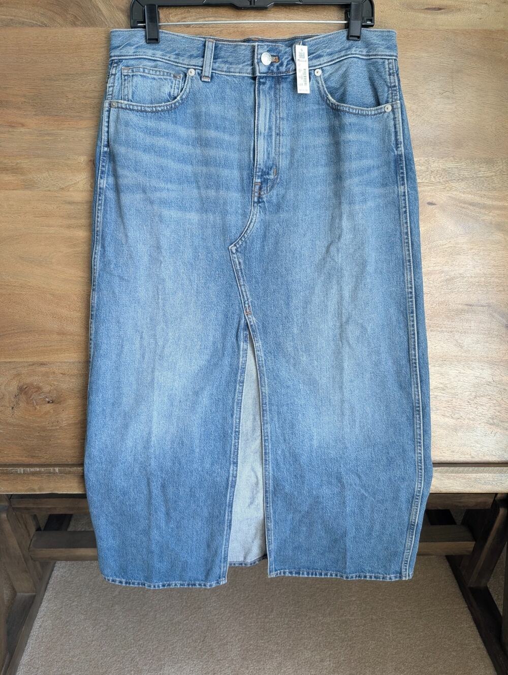 NWT Madewell The Rilee Denim Midi Skirt Women 29 Blue Split Front 5-Pocket NQ607